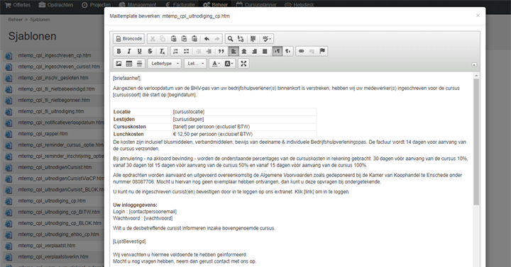 Mailsjablonen bewerken vanuit beheer-sjablonen